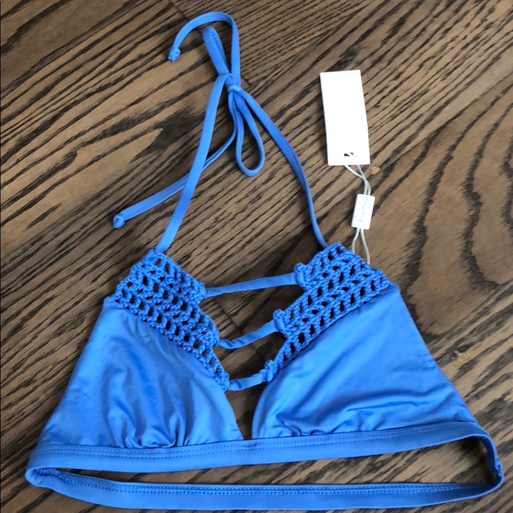 Frankie’s bikinis blue crochet top